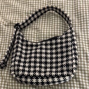 Baggu Black and White Pixel Gingham Shoulder Bag